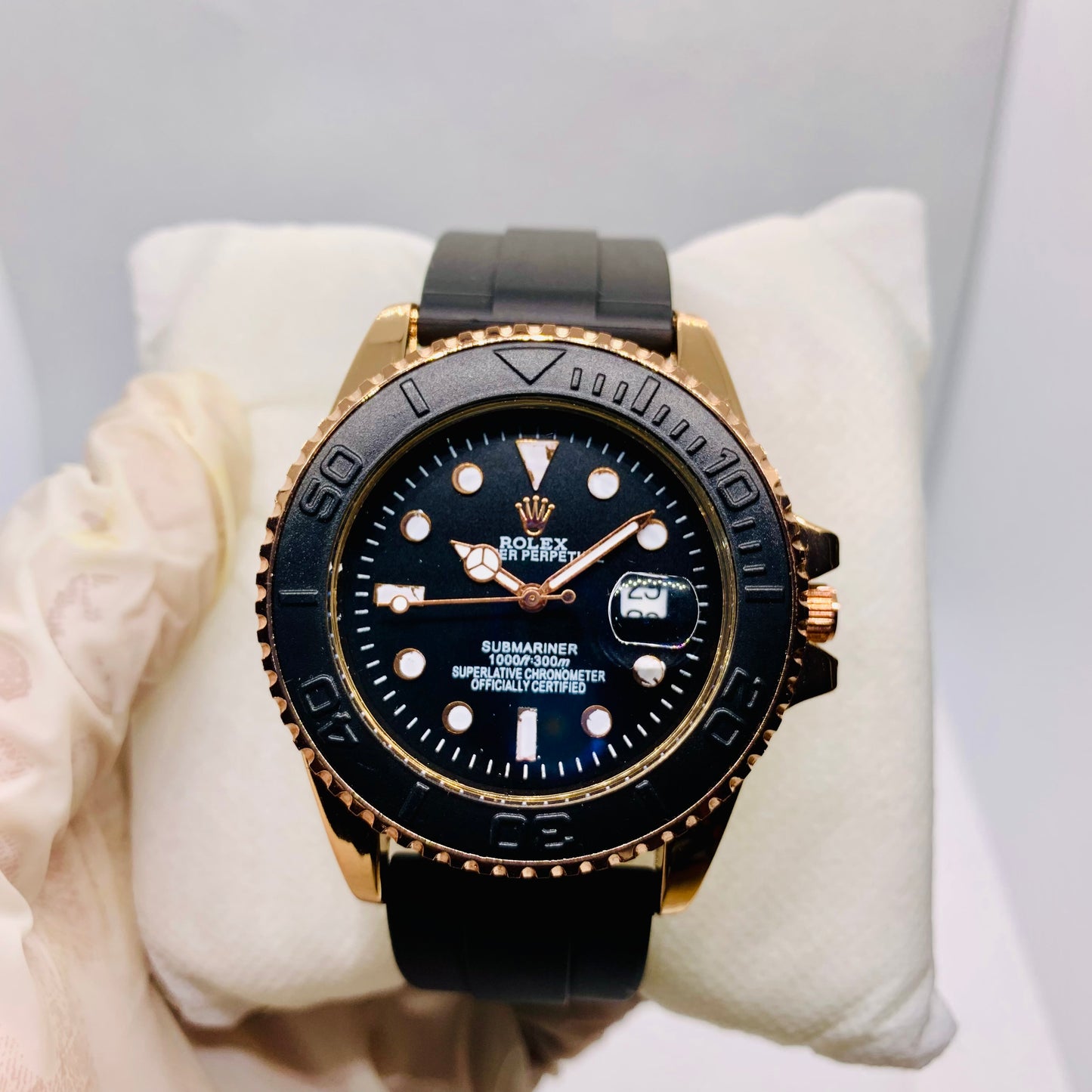 Rolex Luxury Men’s Rubber Strap Watch – Premium Rotating Dial