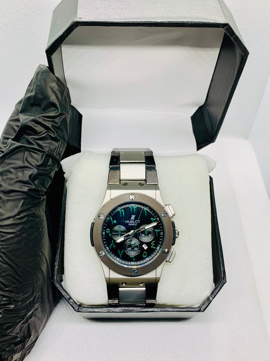 Hublot Arabic Chrono — Luxury Men’s Chronograph Watch with Arabic Numbers & Silver-Black Body