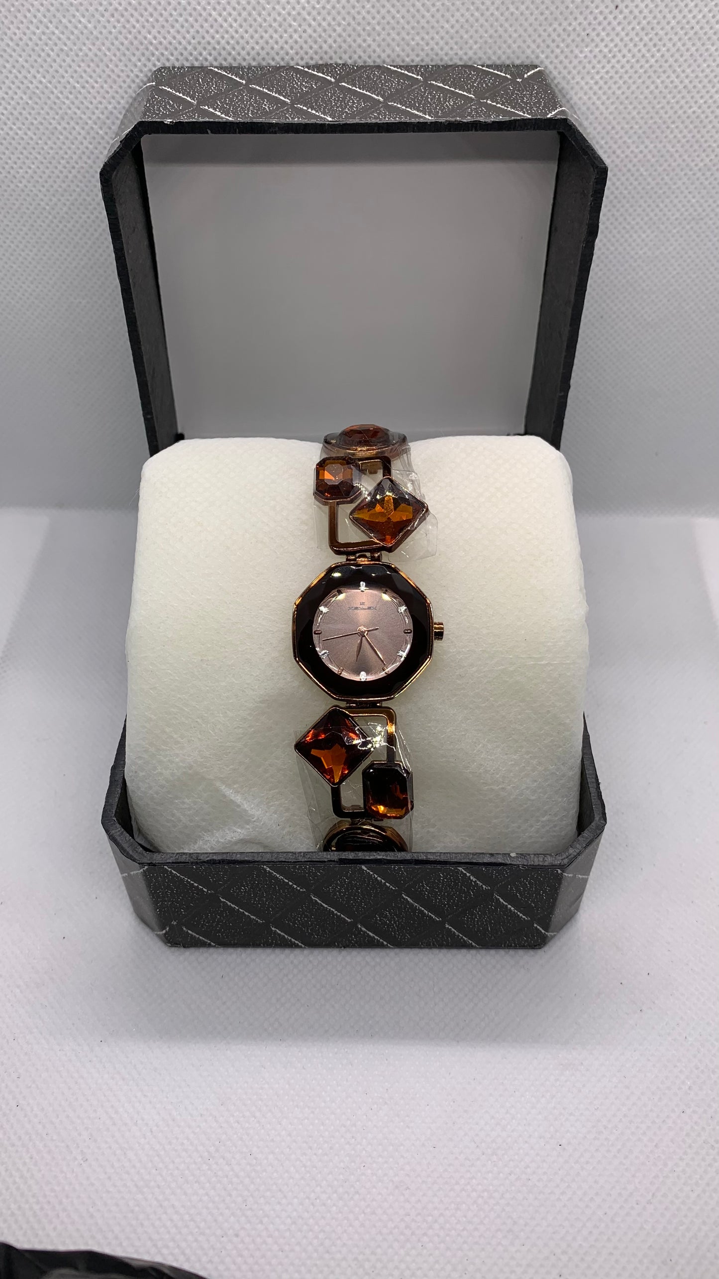 Timas Elegance — Luxury Women’s Watch with Brown Crystal Stones