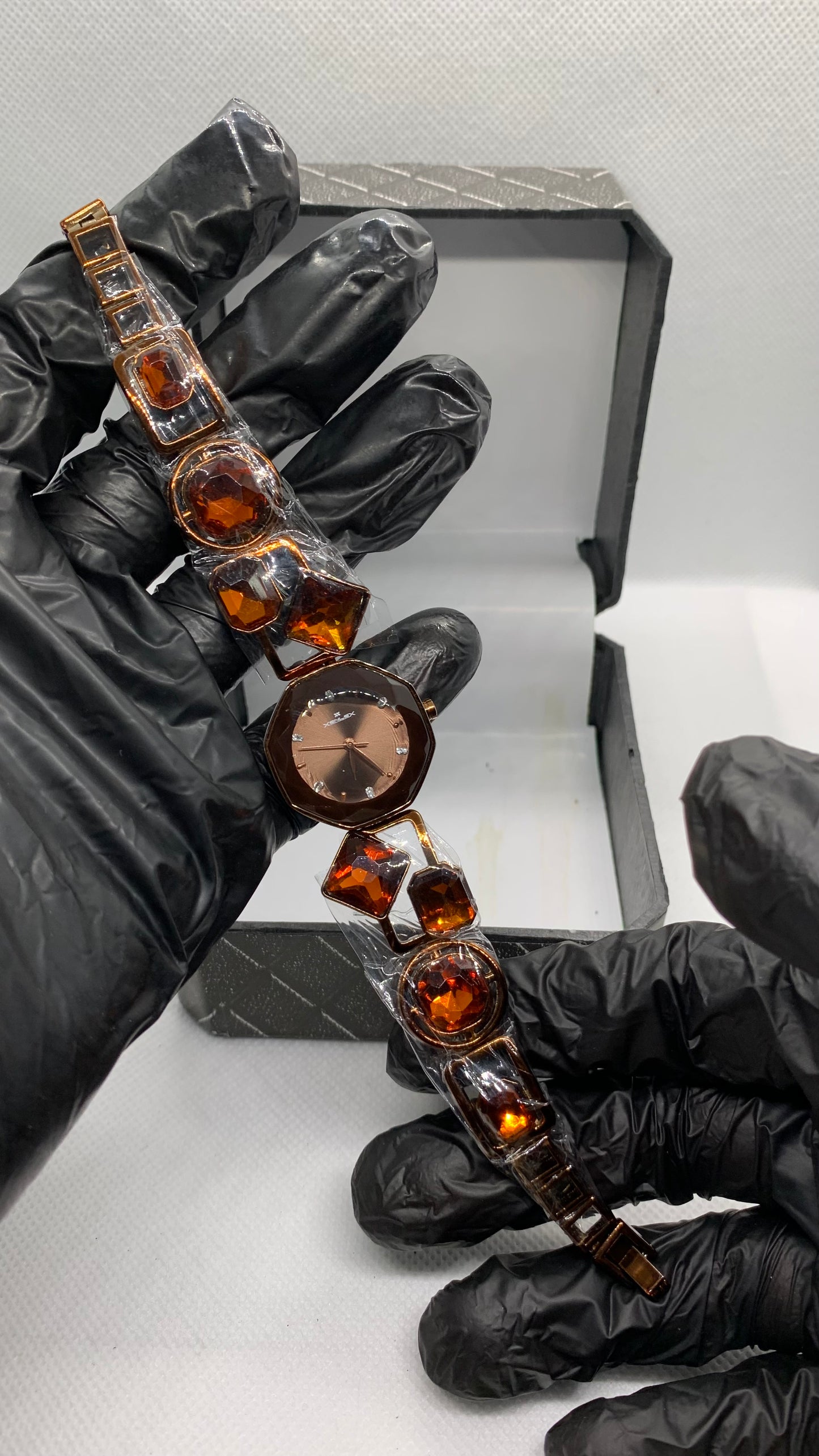 Timas Elegance — Luxury Women’s Watch with Brown Crystal Stones