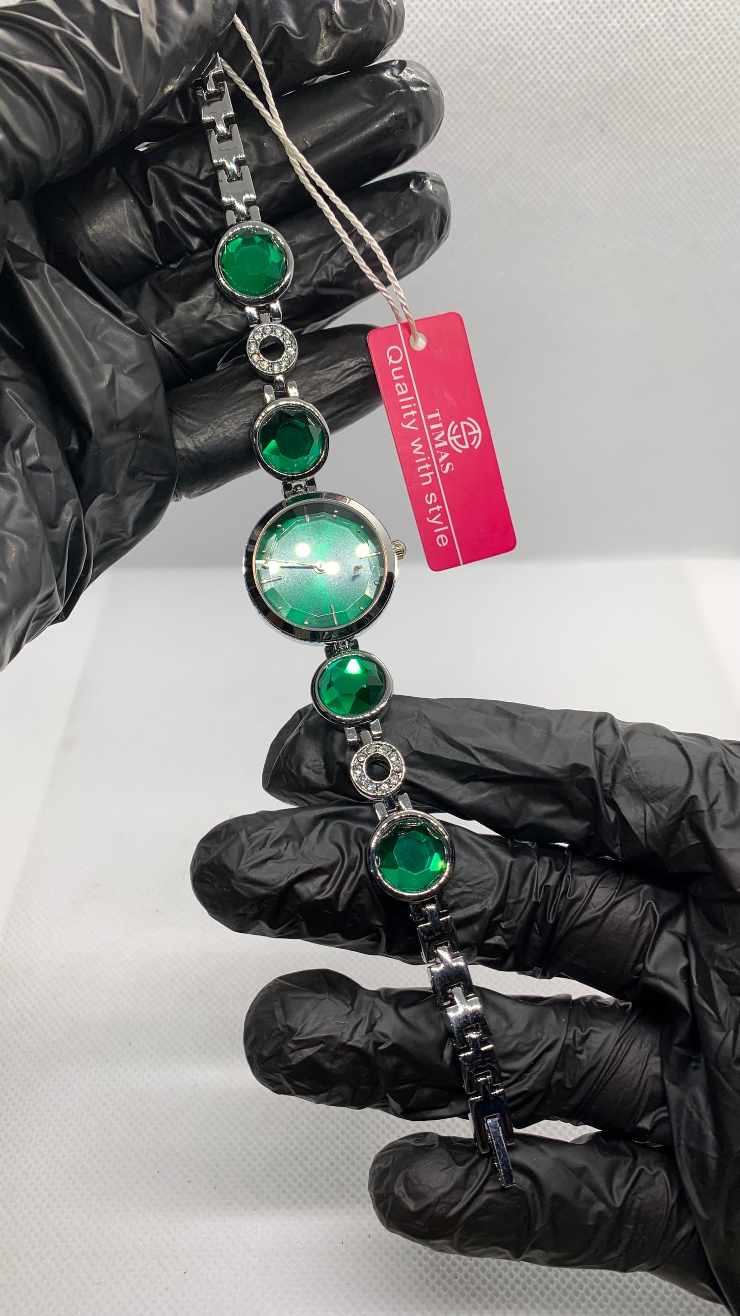 Timas Emerald Elegance — Luxury Women’s Watch with Crystal Green Stones