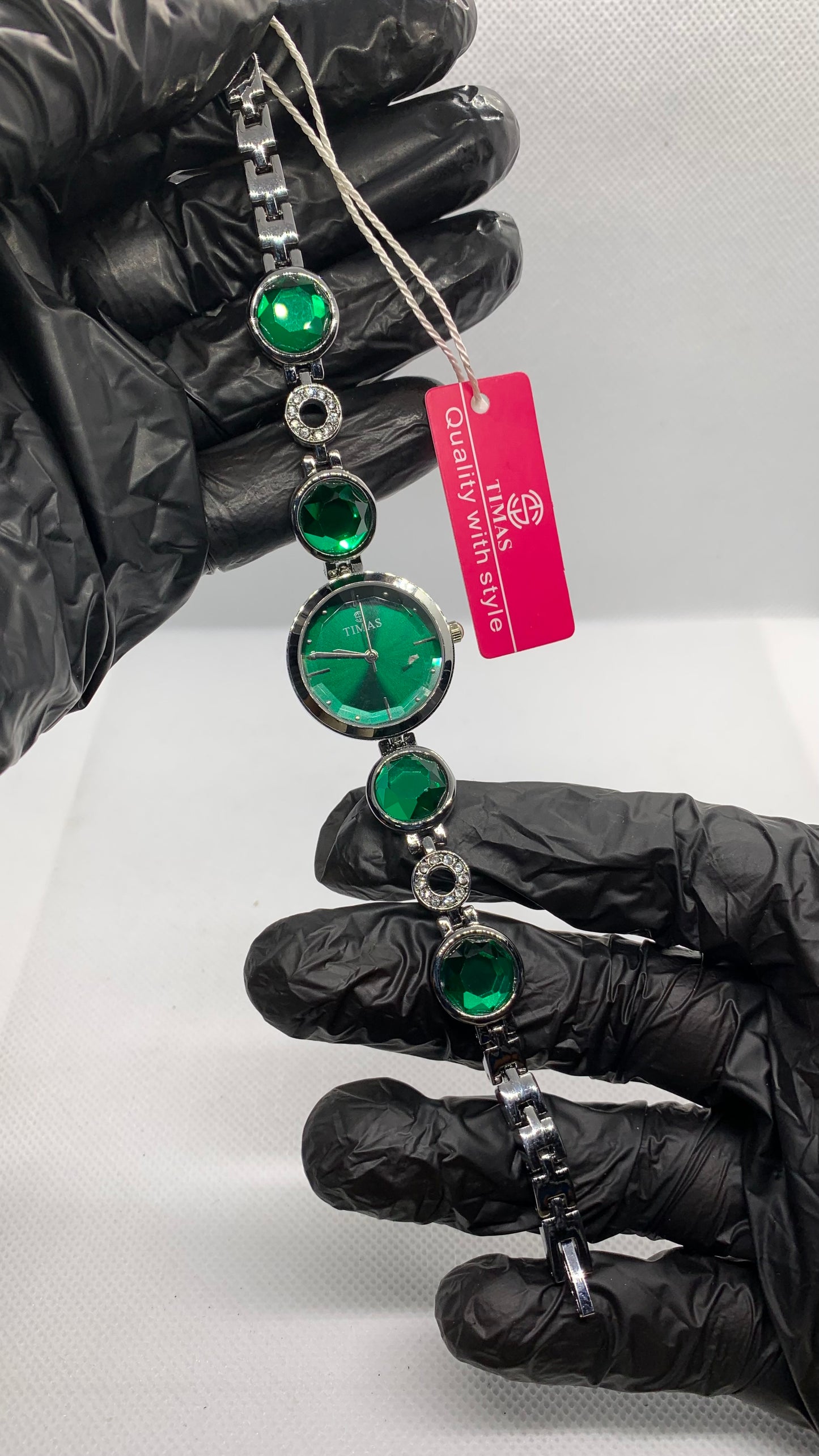 Timas Emerald Elegance — Luxury Women’s Watch with Crystal Green Stones