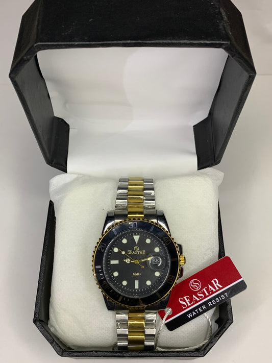 Seastar Two-Tone Rotatable Dial Watch – Golden & Black | Golden & Green