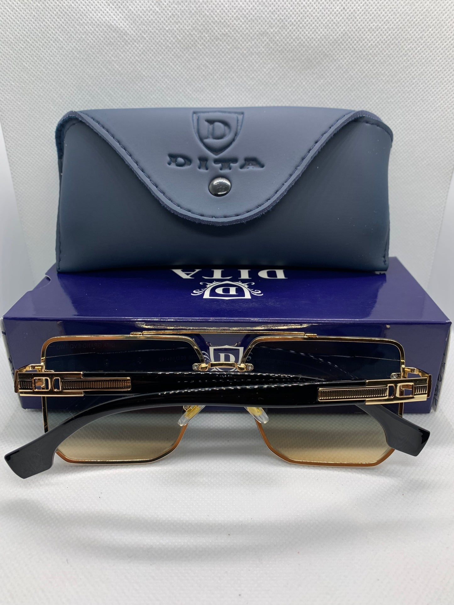 Dita Men’s Blue Rectangle Luxury Glasses – Golden Frame