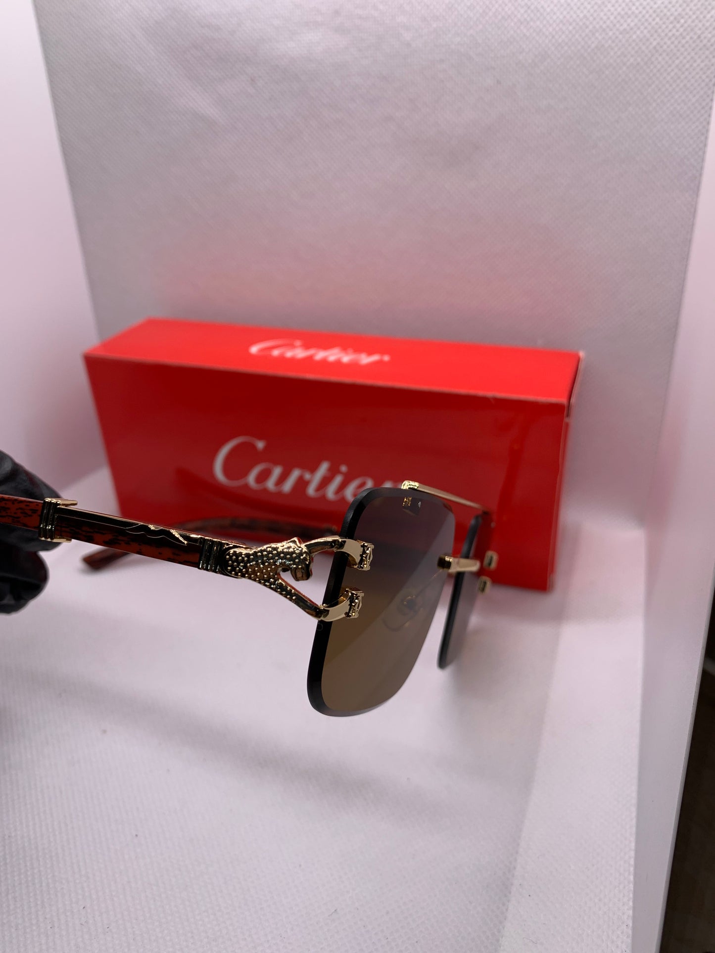 Cartier Modern Luxury Glasses – Golden Alligator Frame with Blue Lenses