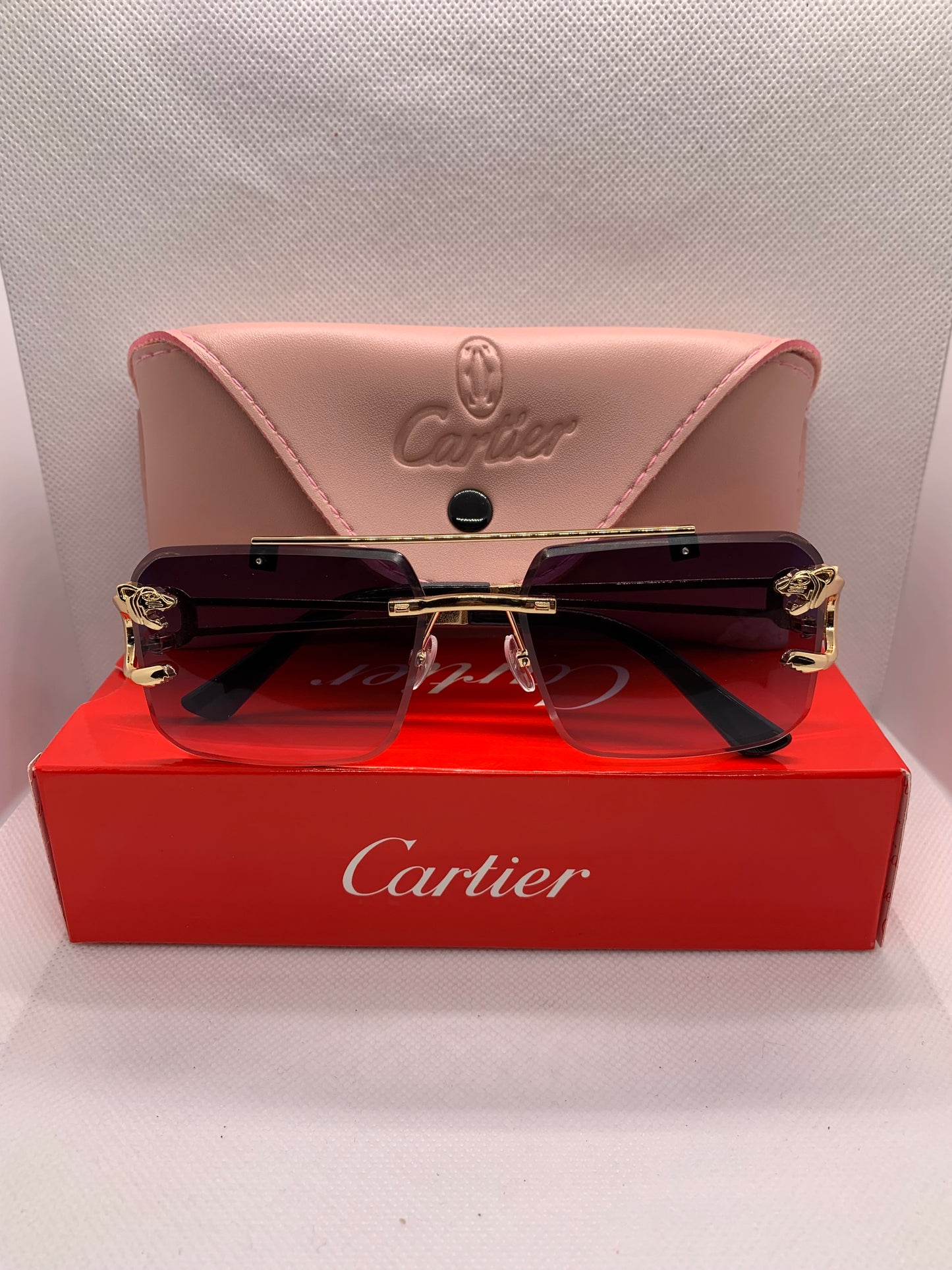 Cartier Modern Luxury Glasses – Golden Alligator Frame with Blue Lenses