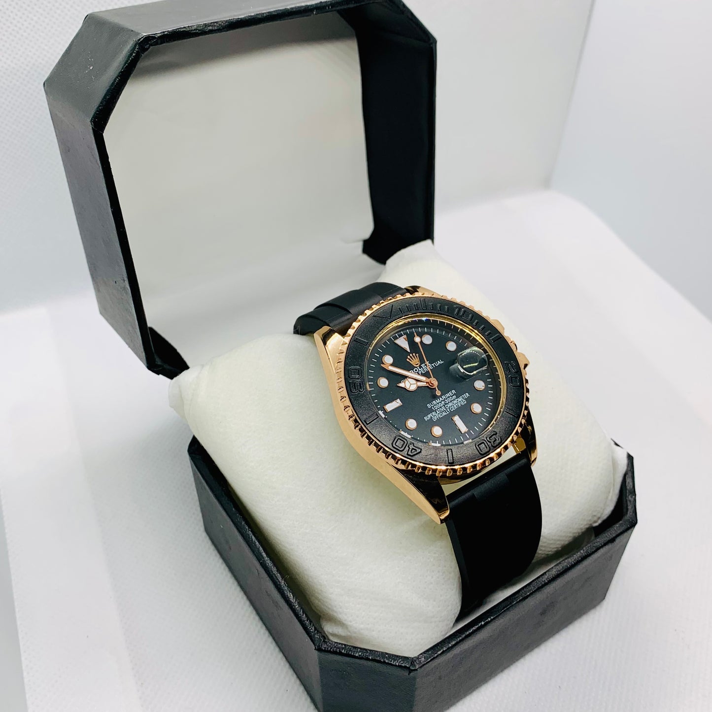 Rolex Luxury Men’s Rubber Strap Watch – Premium Rotating Dial