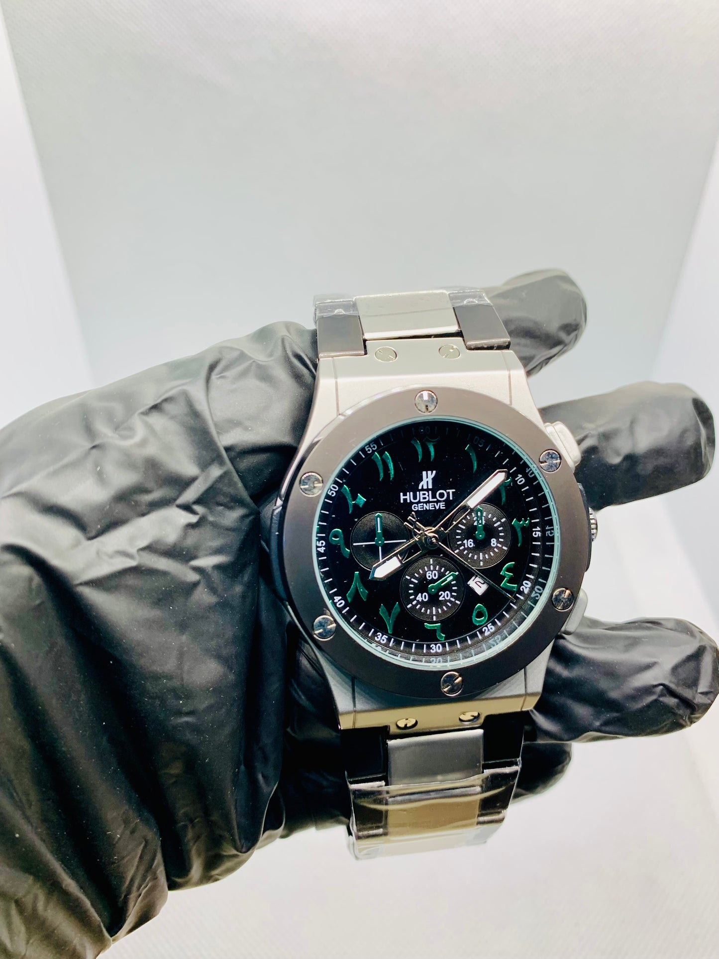 Hublot Arabic Chrono — Luxury Men’s Chronograph Watch with Arabic Numbers & Silver-Black Body