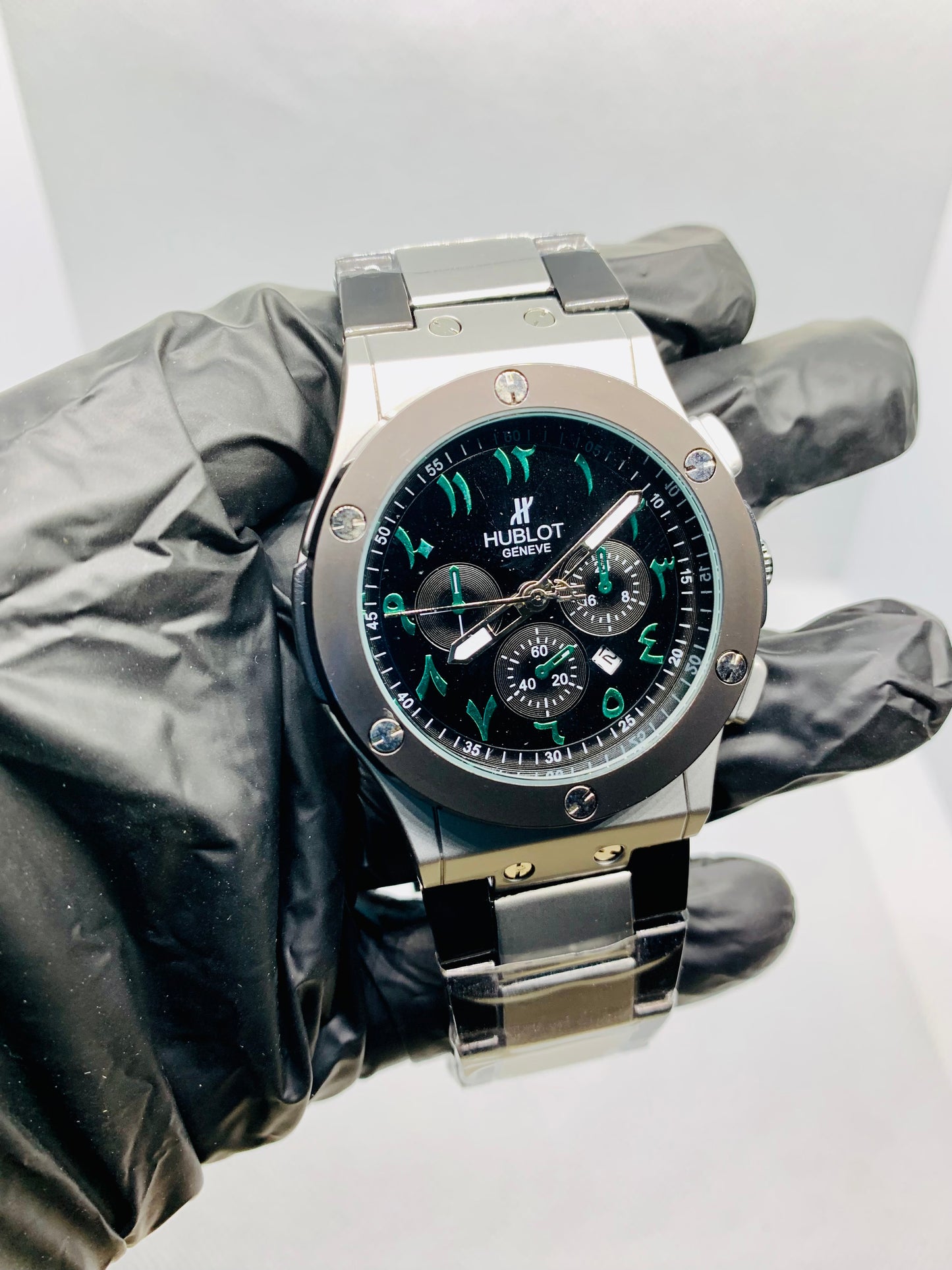 Hublot Arabic Chrono — Luxury Men’s Chronograph Watch with Arabic Numbers & Silver-Black Body