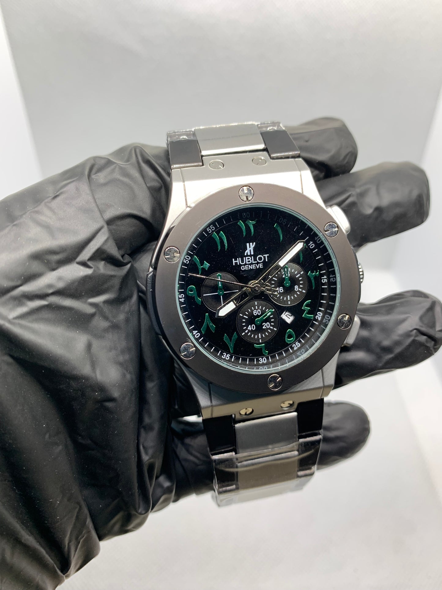 Hublot Arabic Chrono — Luxury Men’s Chronograph Watch with Arabic Numbers & Silver-Black Body