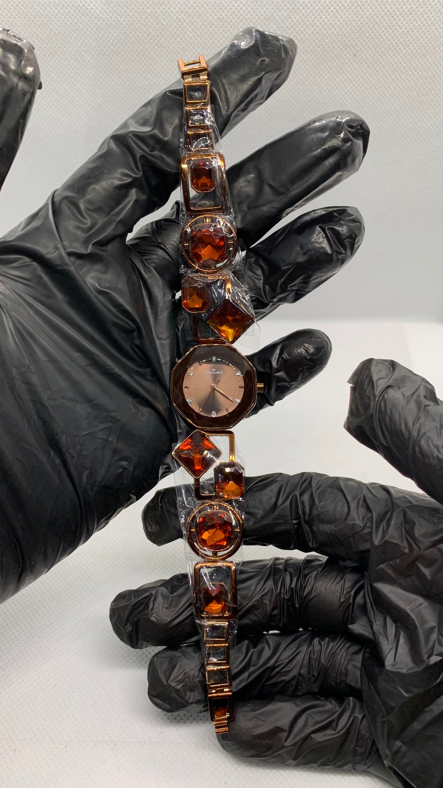 Timas Elegance — Luxury Women’s Watch with Brown Crystal Stones