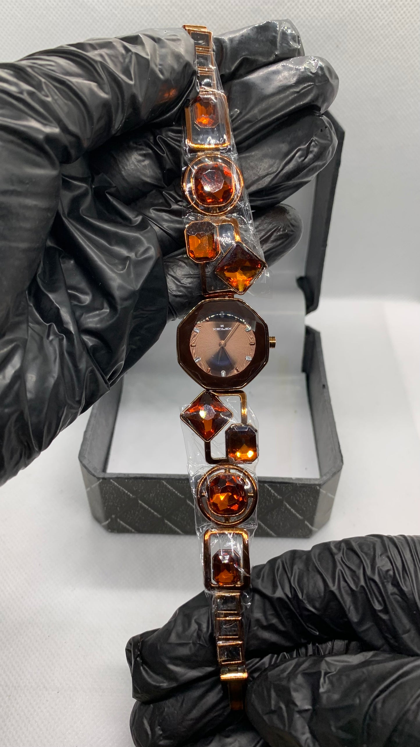 Timas Elegance — Luxury Women’s Watch with Brown Crystal Stones