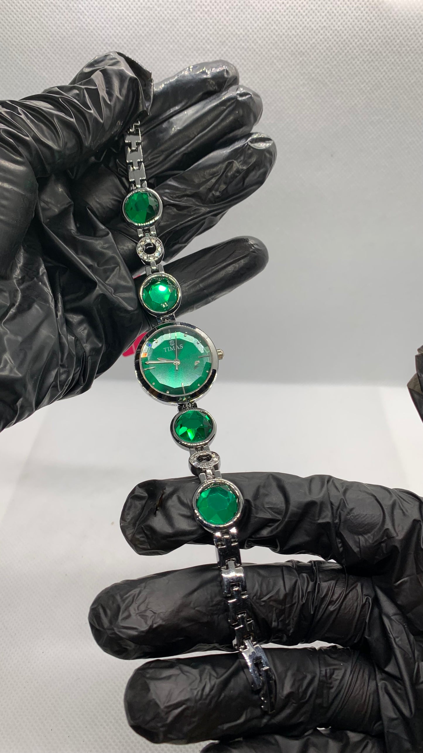 Timas Emerald Elegance — Luxury Women’s Watch with Crystal Green Stones
