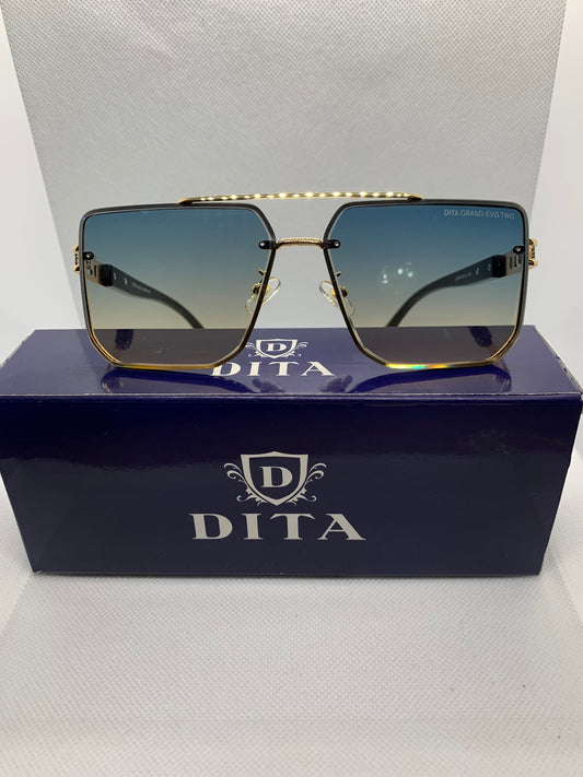 Dita Men’s Blue Rectangle Luxury Glasses – Golden Frame
