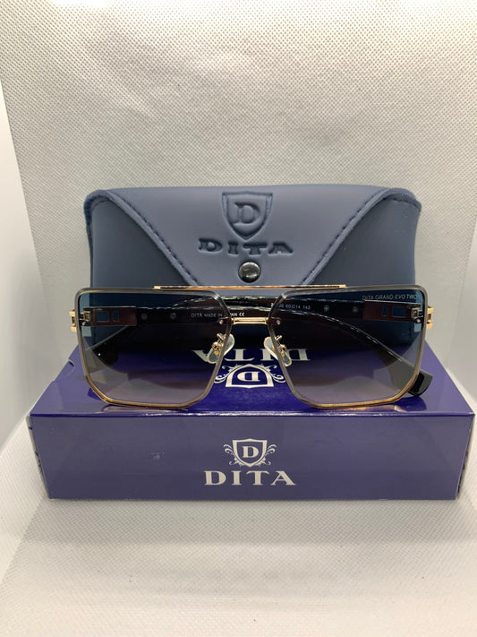 Dita Men’s Blue Rectangle Luxury Glasses – Golden Frame