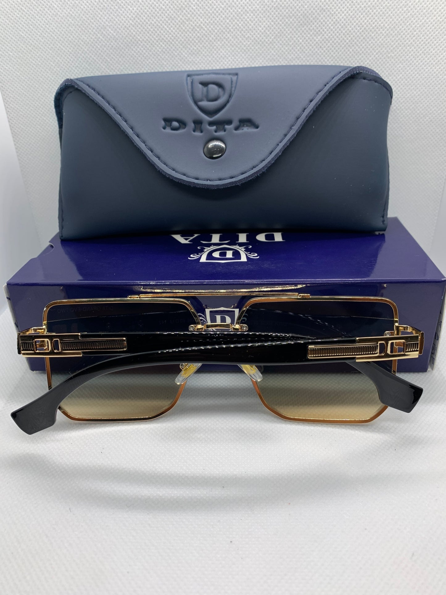 Dita Men’s Blue Rectangle Luxury Glasses – Golden Frame