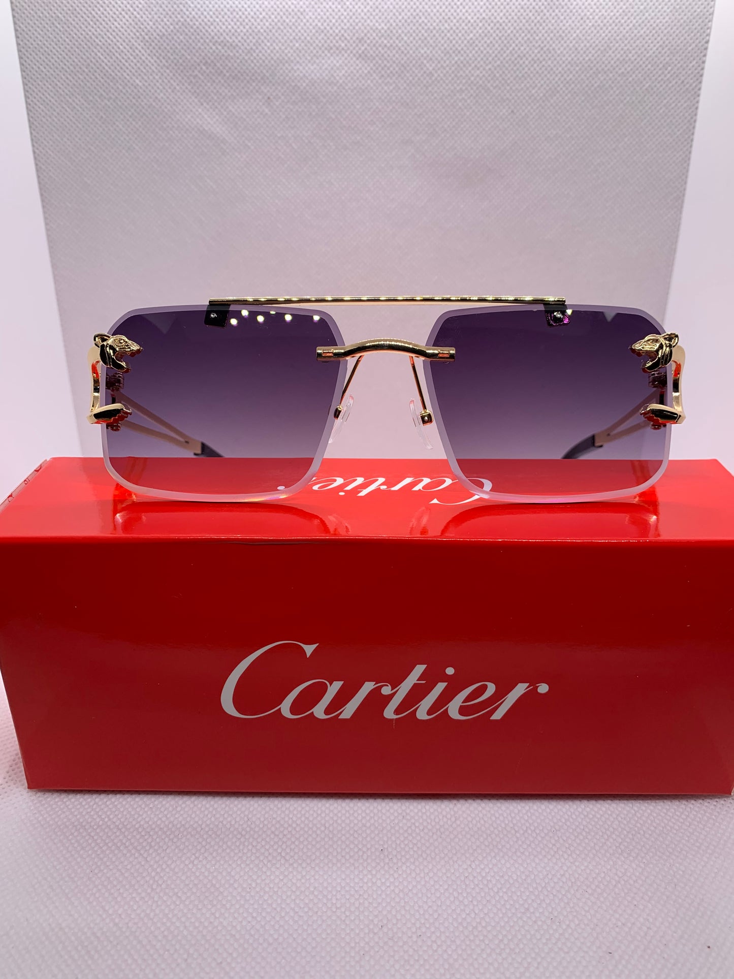 Cartier Modern Luxury Glasses – Golden Alligator Frame with Blue Lenses