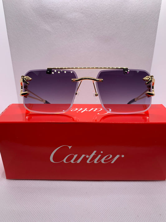 Cartier Modern Luxury Glasses – Golden Alligator Frame with Blue Lenses