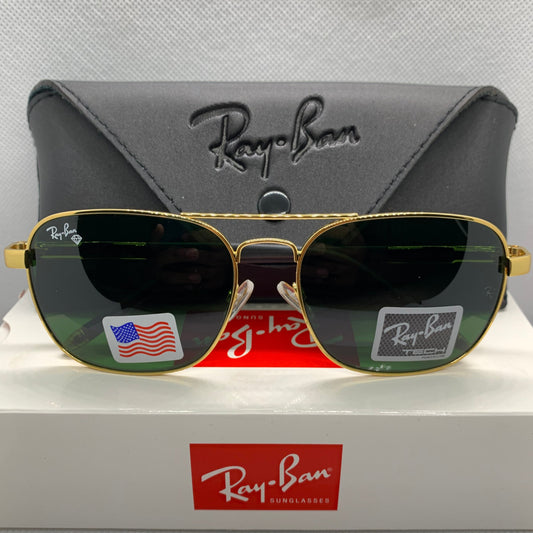 Ray-Ban Premium American-Made Glasses – Golden Frame with Green Lenses